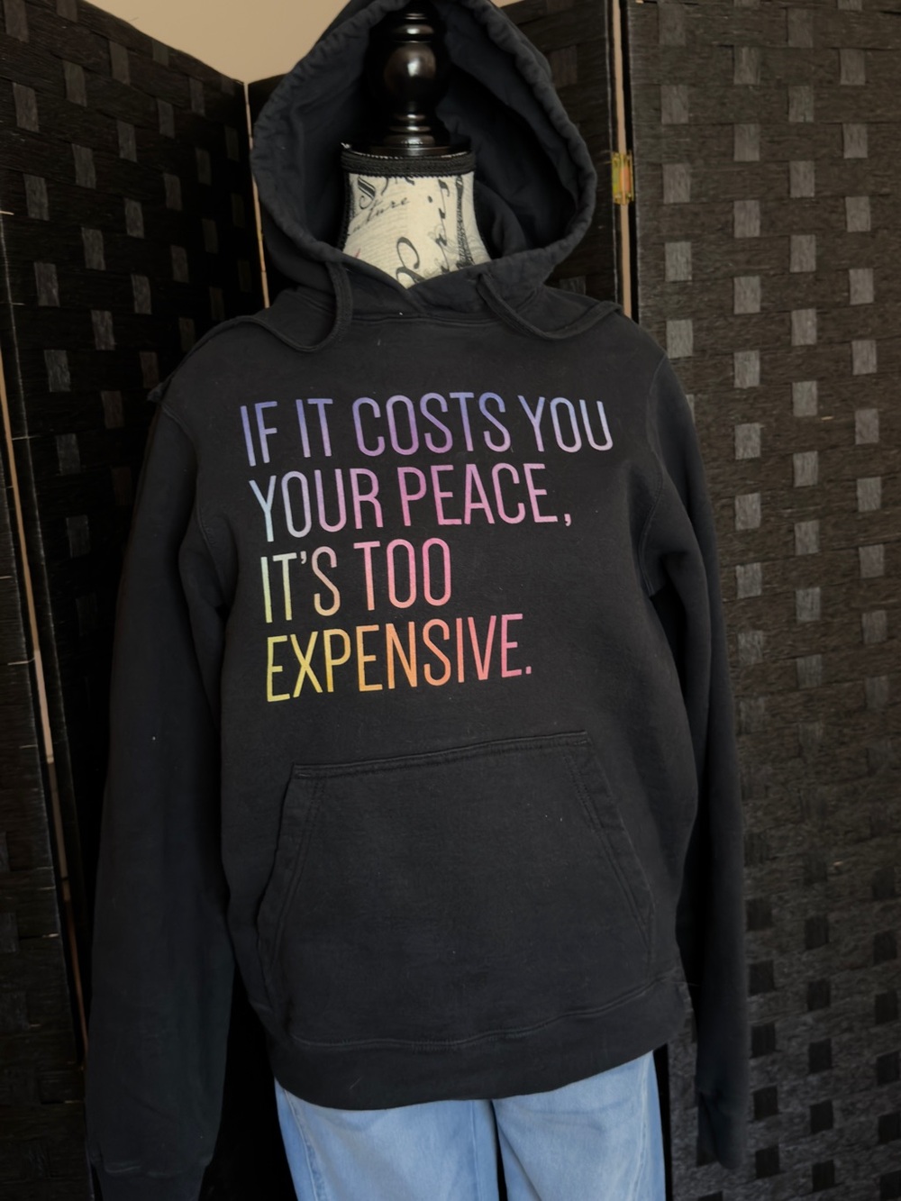 Black Women's Pullover Hoodie with Rainbow Motivational Quote
